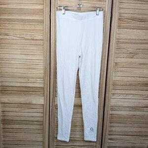 Reebok Leggings White Long Underwear with Logo at Ankle Size Small